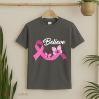 Believe Pink Butterfly Ribbon Breast Cancer T-Shirt thumb 2