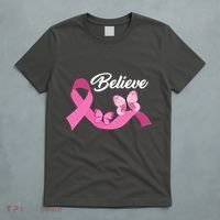Believe Pink Butterfly Ribbon Breast Cancer T-Shirt thumb 5