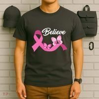 Believe Pink Butterfly Ribbon Breast Cancer T-Shirt thumb 6