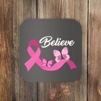 Believe Pink Butterfly Ribbon Breast Cancer Coaster thumb 0