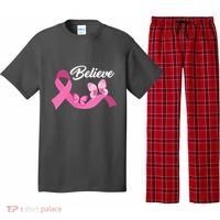Believe Pink Butterfly Ribbon Breast Cancer Pajama Set thumb 0