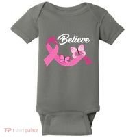Believe Pink Butterfly Ribbon Breast Cancer Baby Bodysuit thumb 0