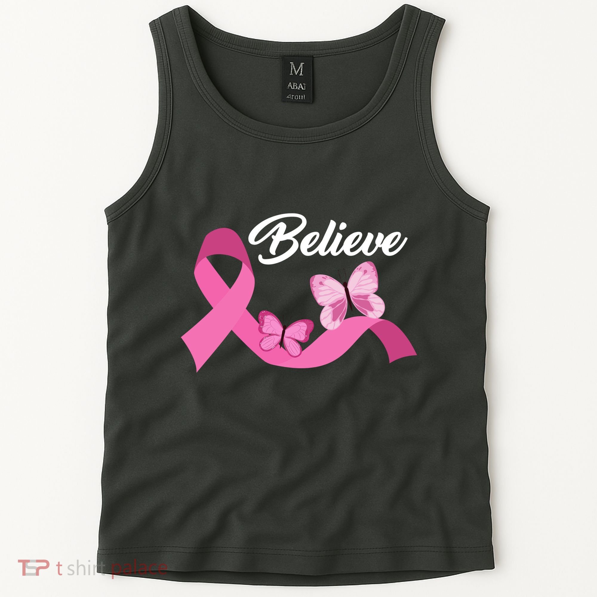 Believe Pink Butterfly Ribbon Breast Cancer Tank Top