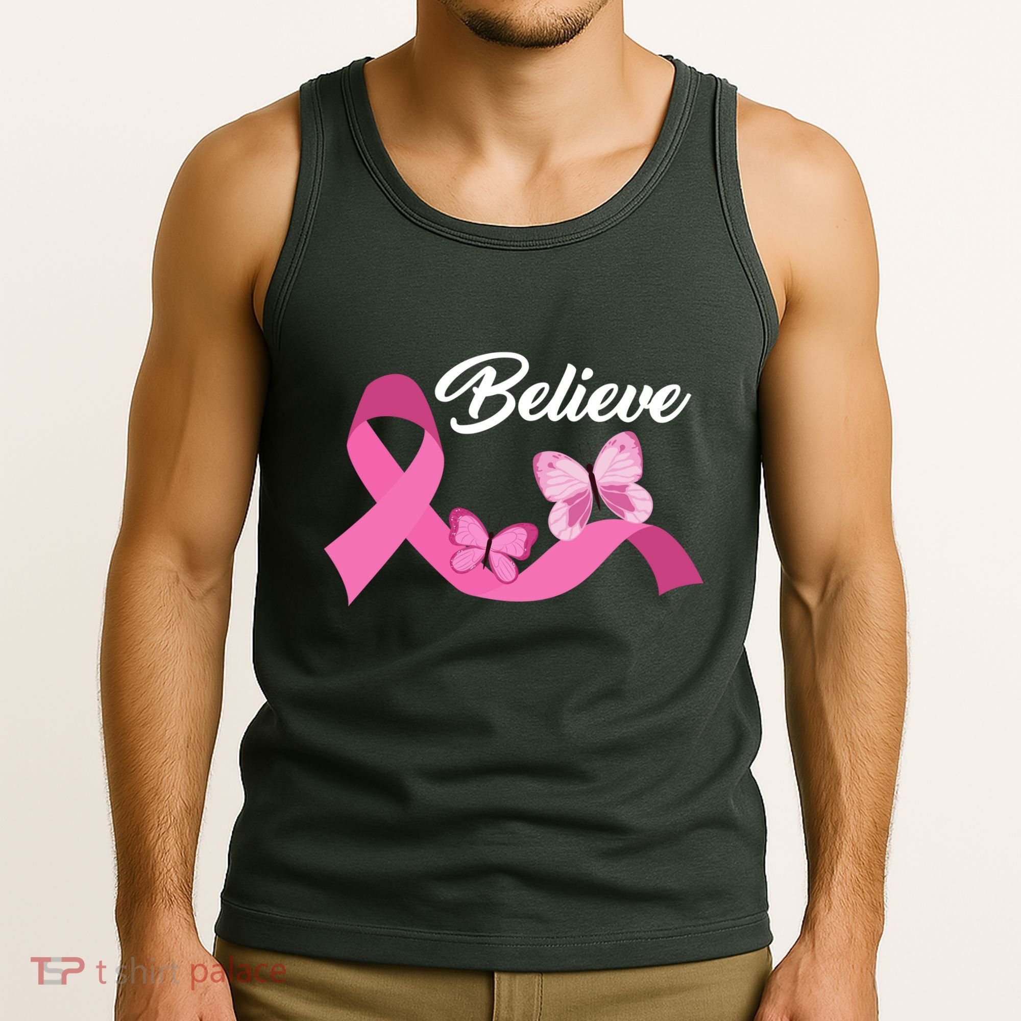 Believe Pink Butterfly Ribbon Breast Cancer Tank Top