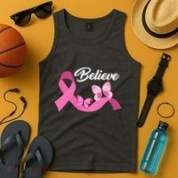 Believe Pink Butterfly Ribbon Breast Cancer Tank Top thumb 4