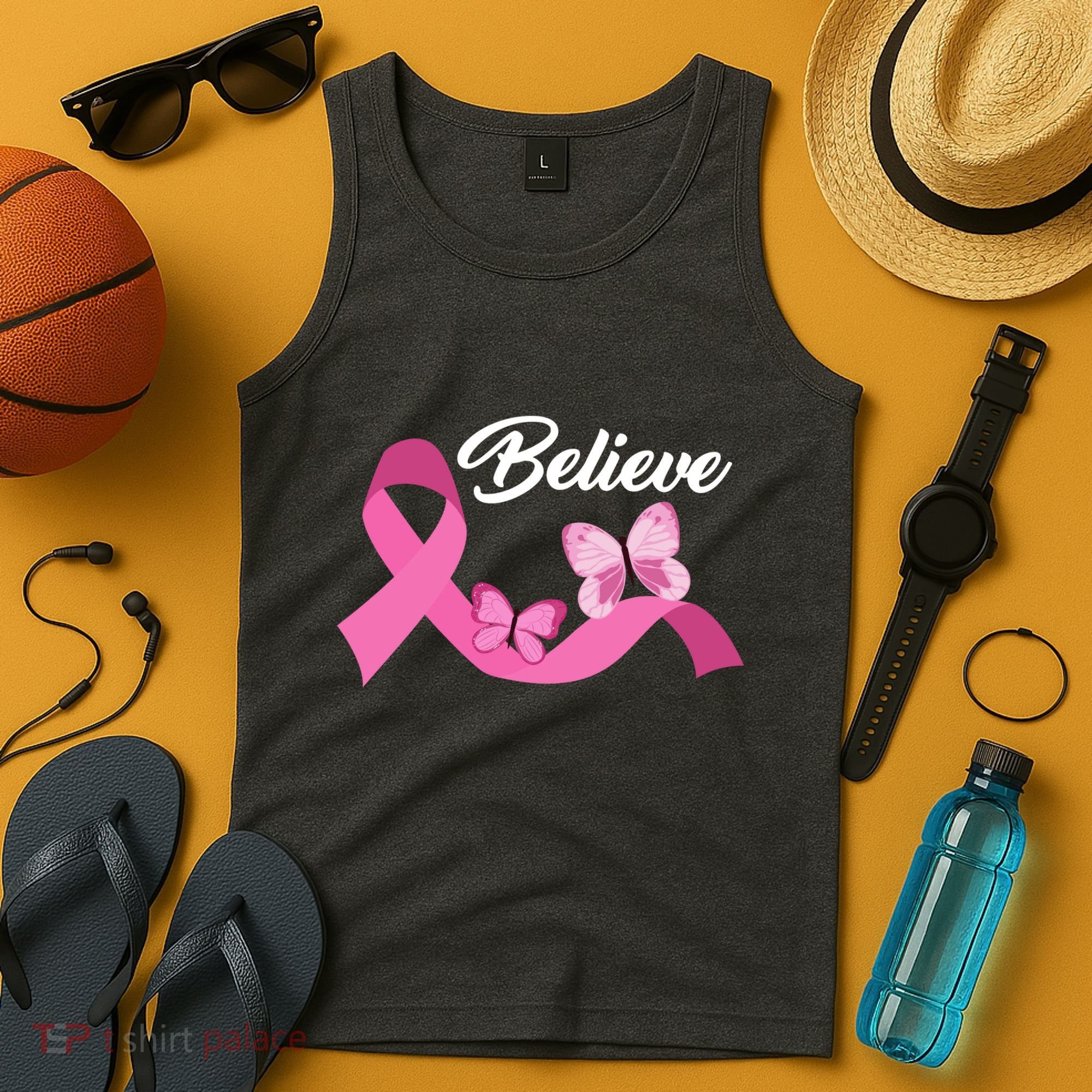 Believe Pink Butterfly Ribbon Breast Cancer Tank Top