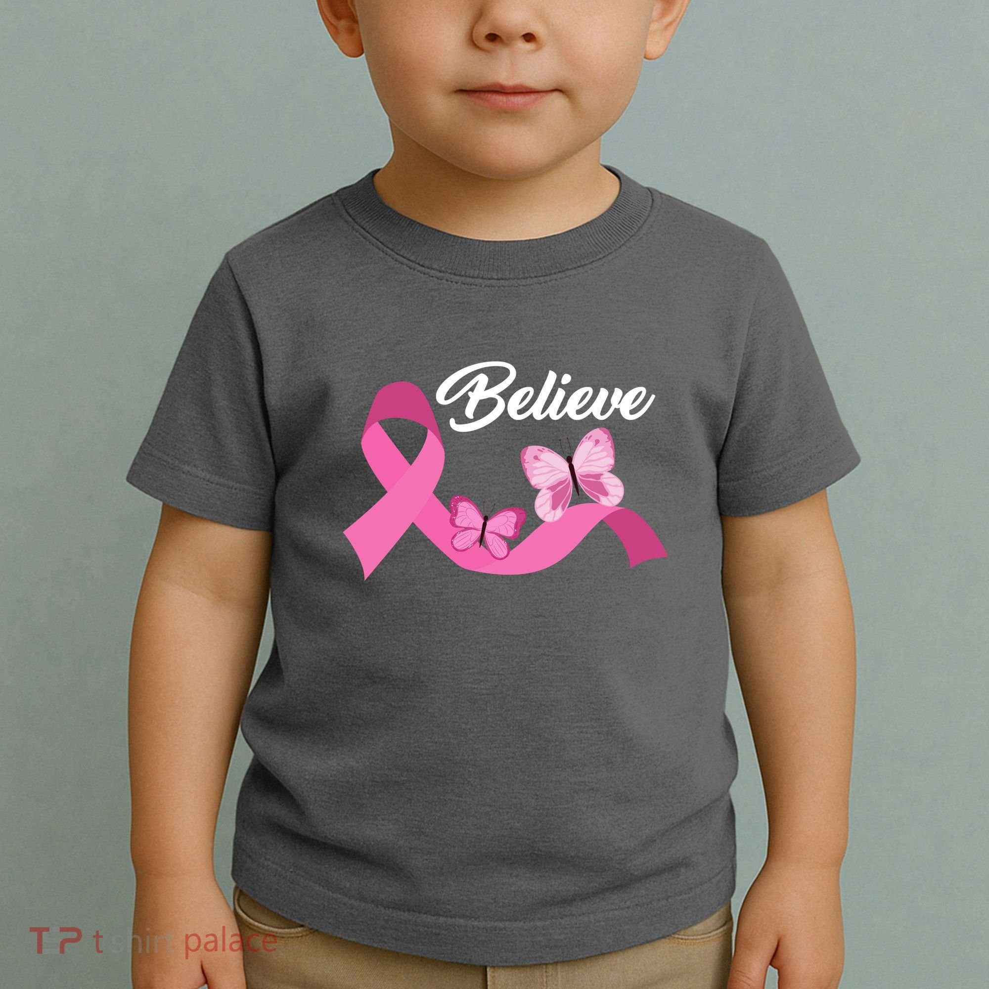 Believe Pink Butterfly Ribbon Breast Cancer Toddler T-Shirt