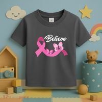 Believe Pink Butterfly Ribbon Breast Cancer Toddler T-Shirt thumb 3