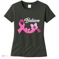 Believe Pink Butterfly Ribbon Breast Cancer Women's T-Shirt thumb 0