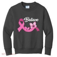Believe Pink Butterfly Ribbon Breast Cancer Kids Sweatshirt thumb 0