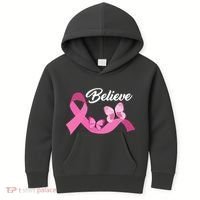 Believe Pink Butterfly Ribbon Breast Cancer Kids Hoodie thumb 0