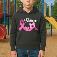 Believe Pink Butterfly Ribbon Breast Cancer Kids Hoodie thumb 2