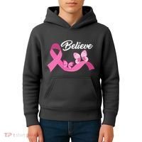 Believe Pink Butterfly Ribbon Breast Cancer Kids Hoodie thumb 4