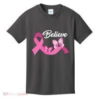 Believe Pink Butterfly Ribbon Breast Cancer Kids T-Shirt thumb 0