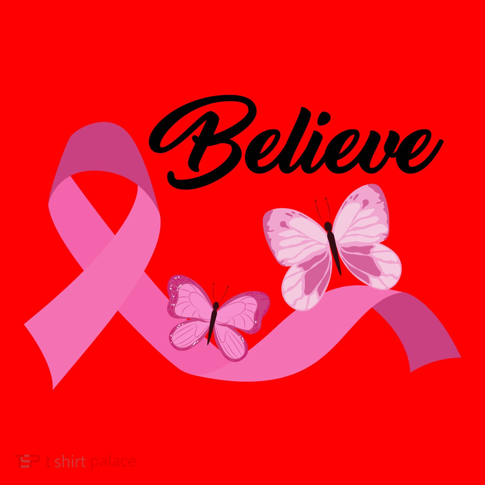 Believe Pink Butterfly Ribbon Breast Cancer Santa Hat