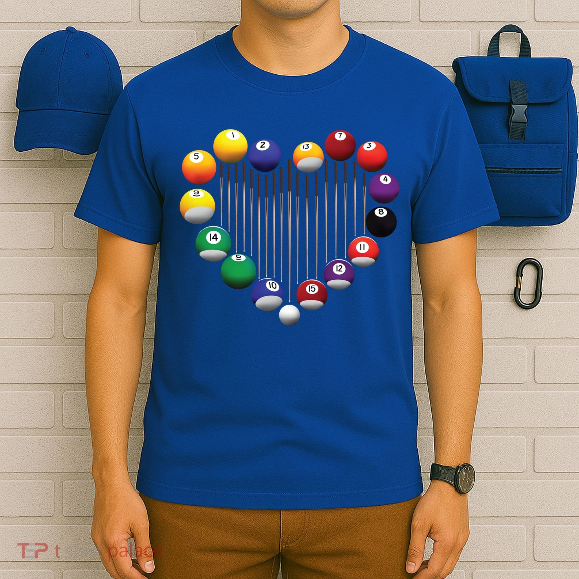 Billiard Pool Billiard Ball Billiard Player Lover Heart Men Gift T-Shirt