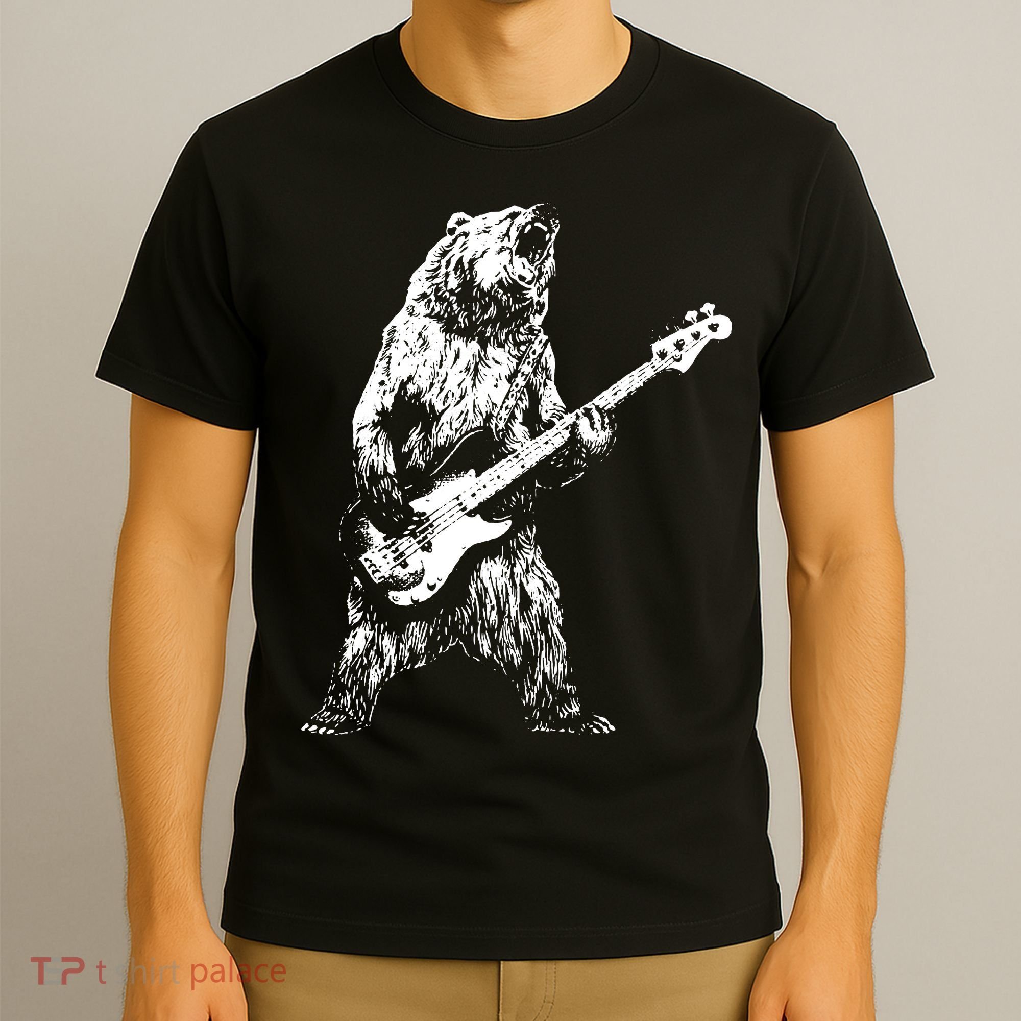 Bear Playing Bass Guitar Bear Retro Music Lovers T-Shirt