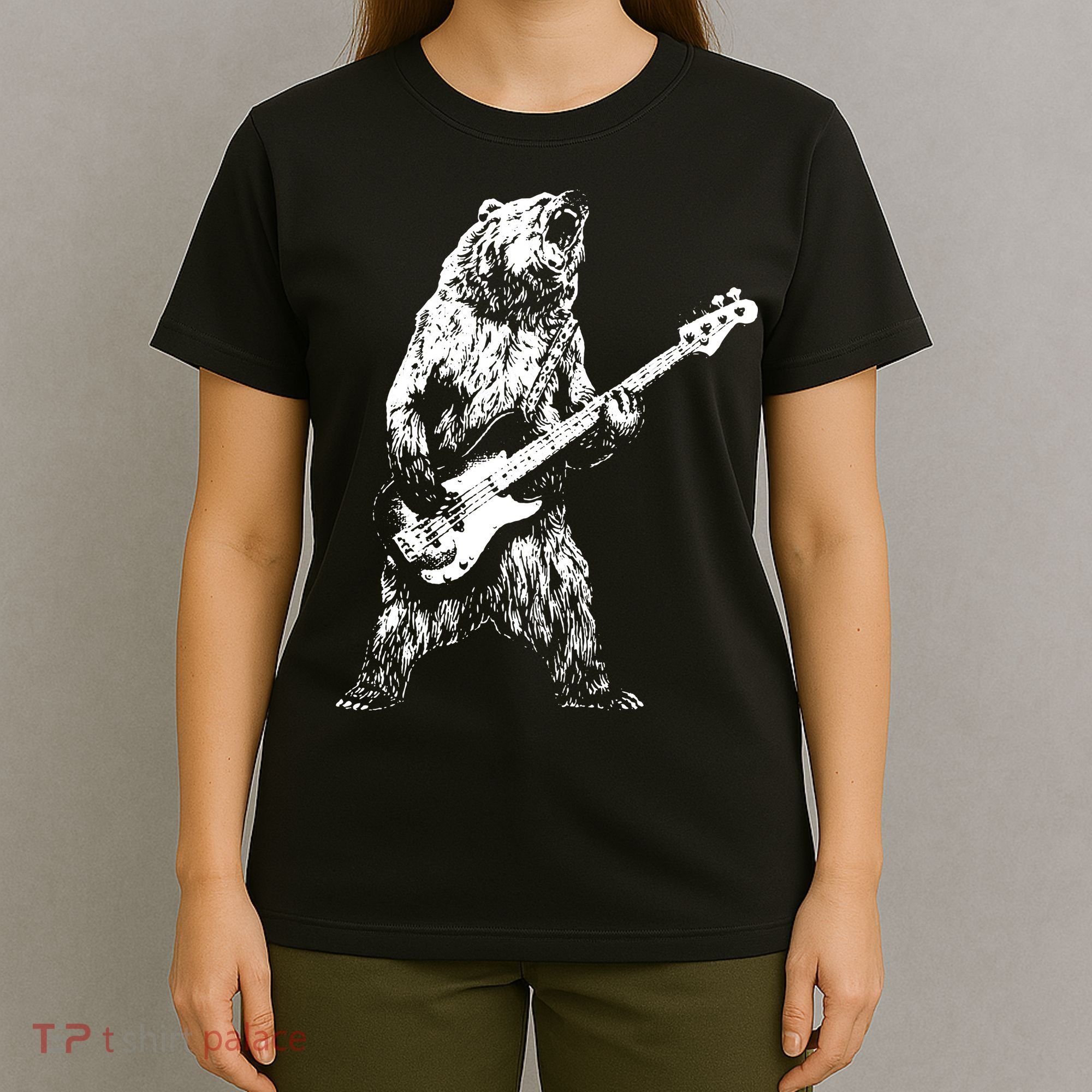 Bear Playing Bass Guitar Bear Retro Music Lovers T-Shirt
