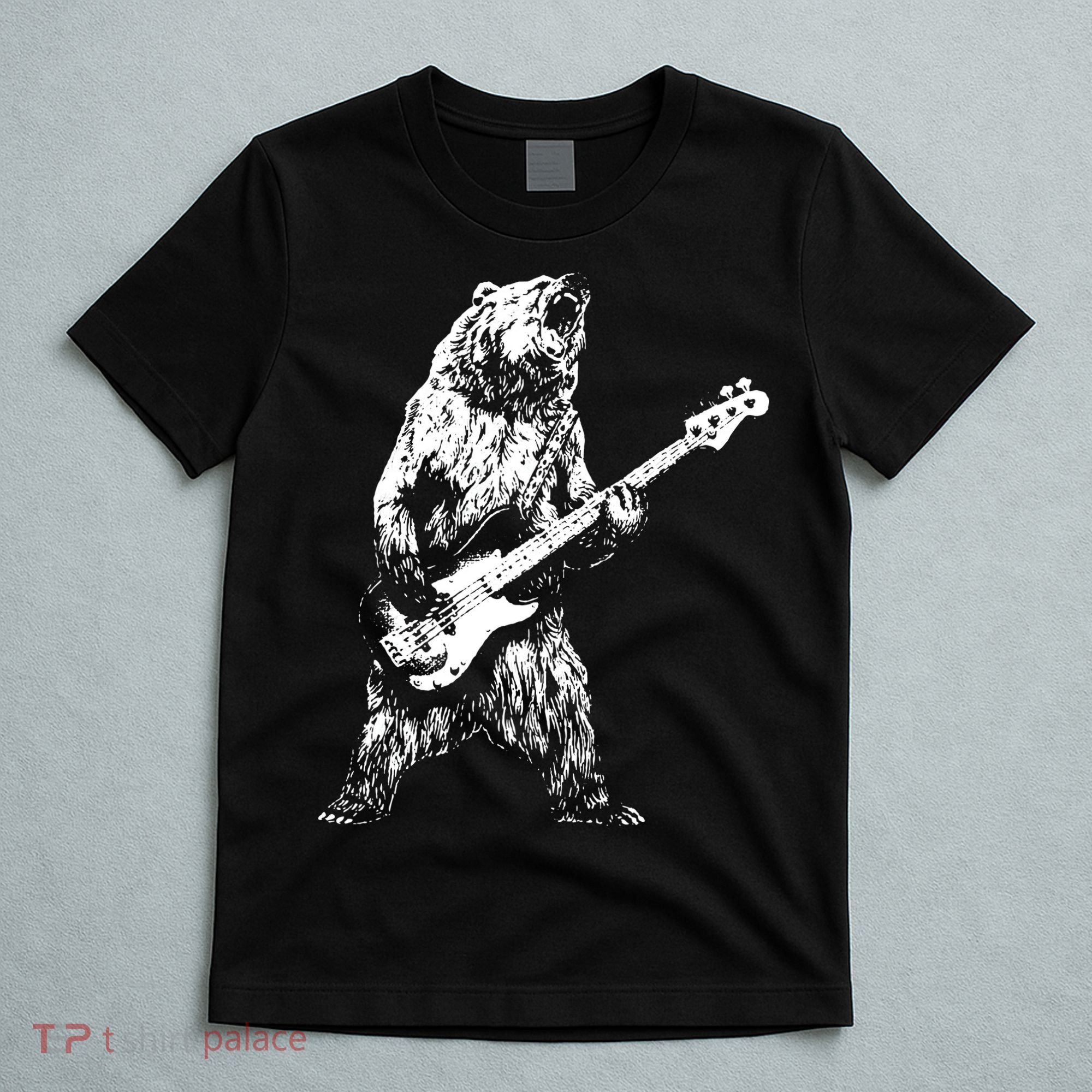 Bear Playing Bass Guitar Bear Retro Music Lovers T-Shirt