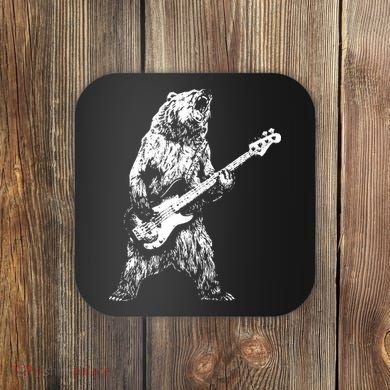 Bear Playing Bass Guitar Bear Retro Music Lovers Coaster