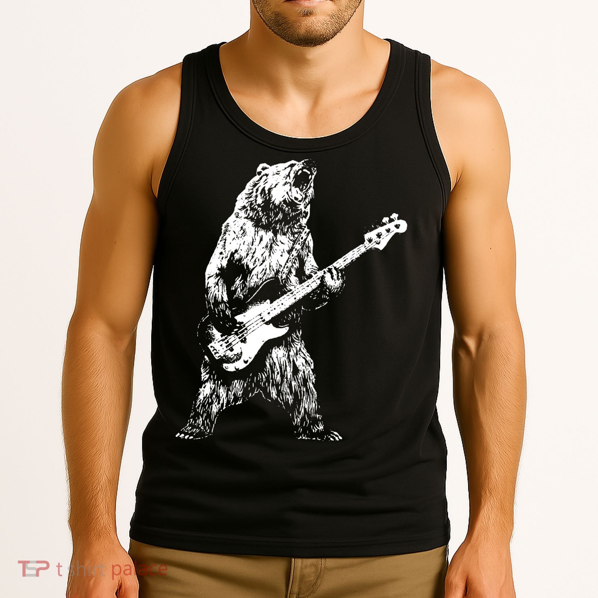 Bear Playing Bass Guitar Bear Retro Music Lovers Tank Top