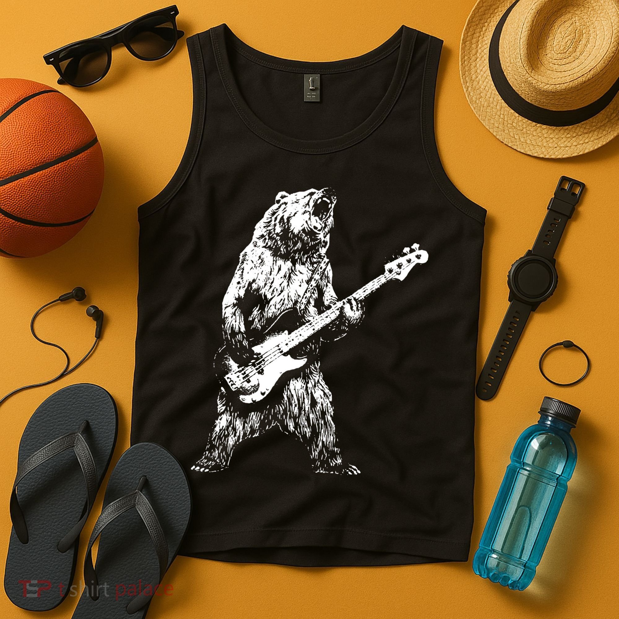 Bear Playing Bass Guitar Bear Retro Music Lovers Tank Top