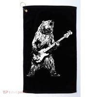 Bear Playing Bass Guitar Bear Retro Music Lovers Golf Towel thumb 0