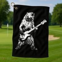 Bear Playing Bass Guitar Bear Retro Music Lovers Golf Towel thumb 1