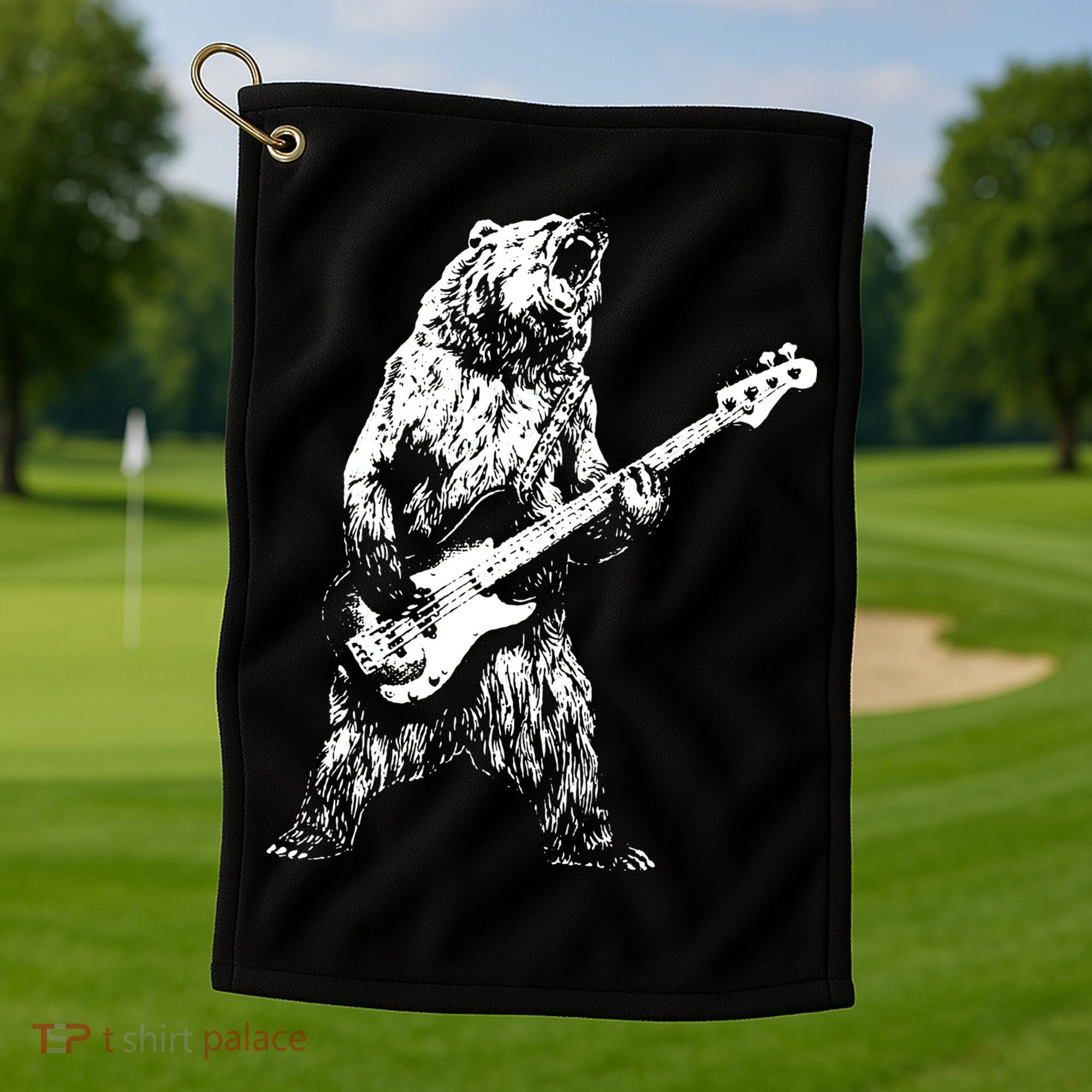 Bear Playing Bass Guitar Bear Retro Music Lovers Golf Towel
