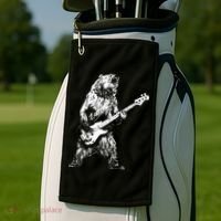 Bear Playing Bass Guitar Bear Retro Music Lovers Golf Towel thumb 2