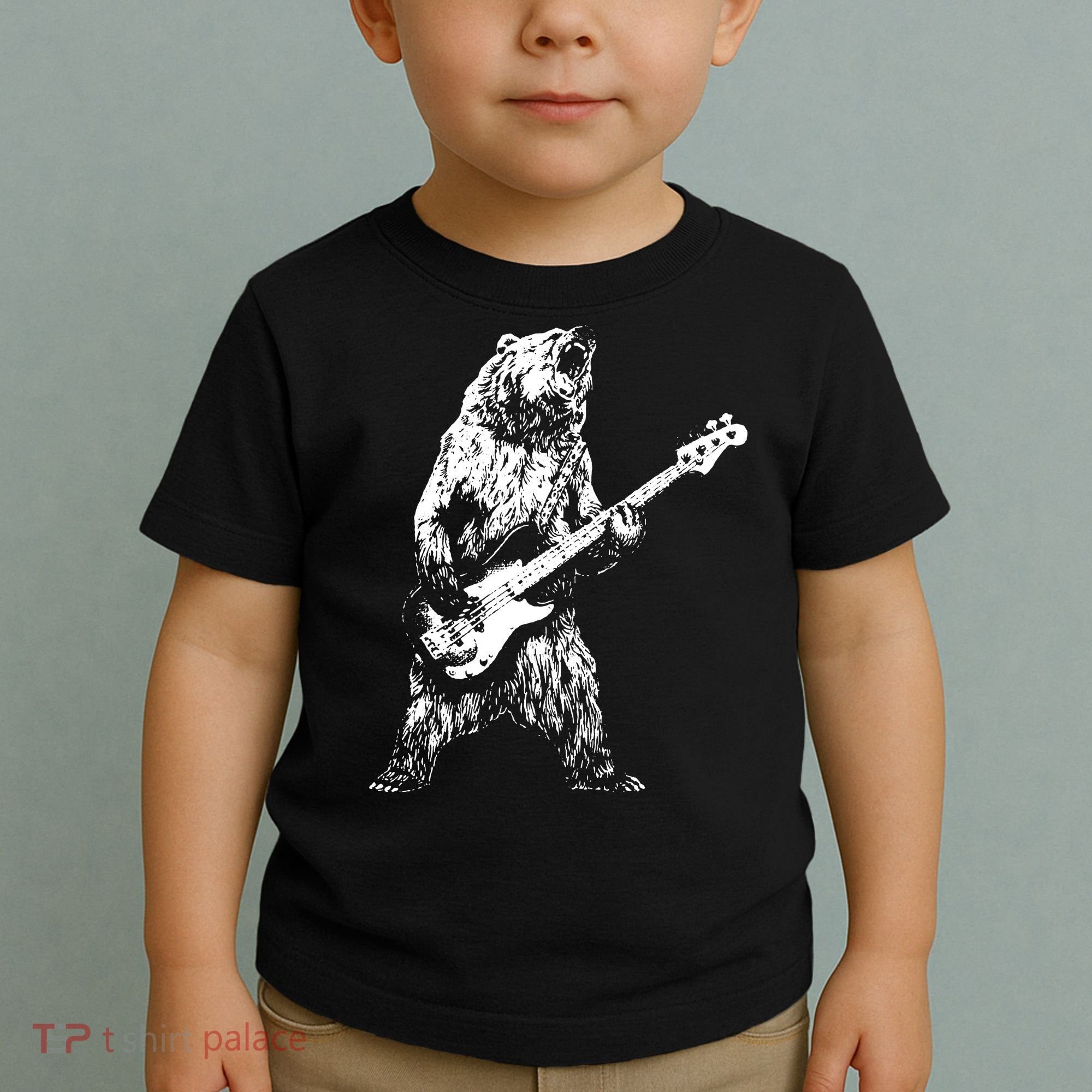 Bear Playing Bass Guitar Bear Retro Music Lovers Toddler T-Shirt