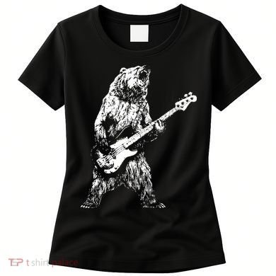 Bear Playing Bass Guitar Bear Retro Music Lovers Women's T-Shirt
