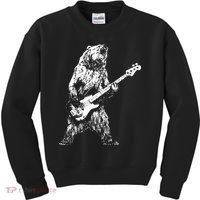 Bear Playing Bass Guitar Bear Retro Music Lovers Kids Sweatshirt thumb 0
