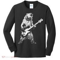 Bear Playing Bass Guitar Bear Retro Music Lovers Kids Long Sleeve Shirt thumb 0