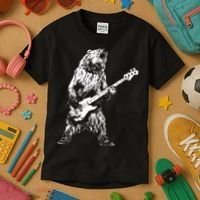 Bear Playing Bass Guitar Bear Retro Music Lovers Kids T-Shirt thumb 3