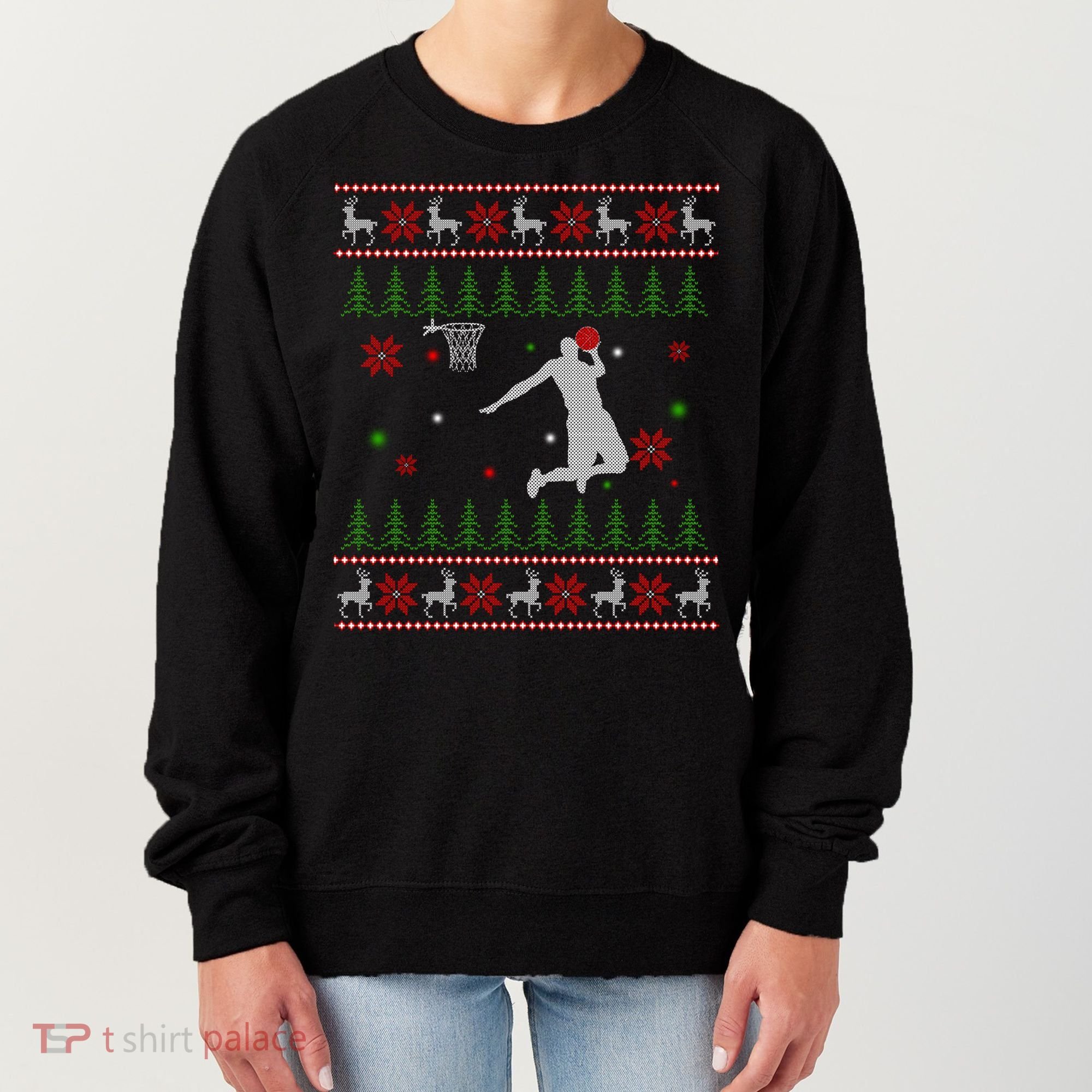 Basketball Player Christmas Cool Ugly Xmas Santa Reindeer Gift Women's Sweatshirt