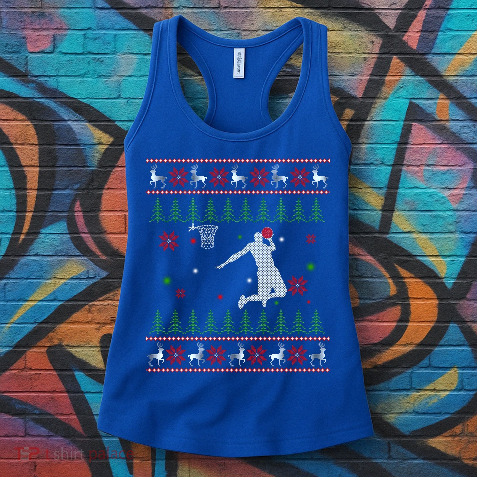 Basketball Player Christmas Cool Ugly Xmas Santa Reindeer Gift Women's Tank Top