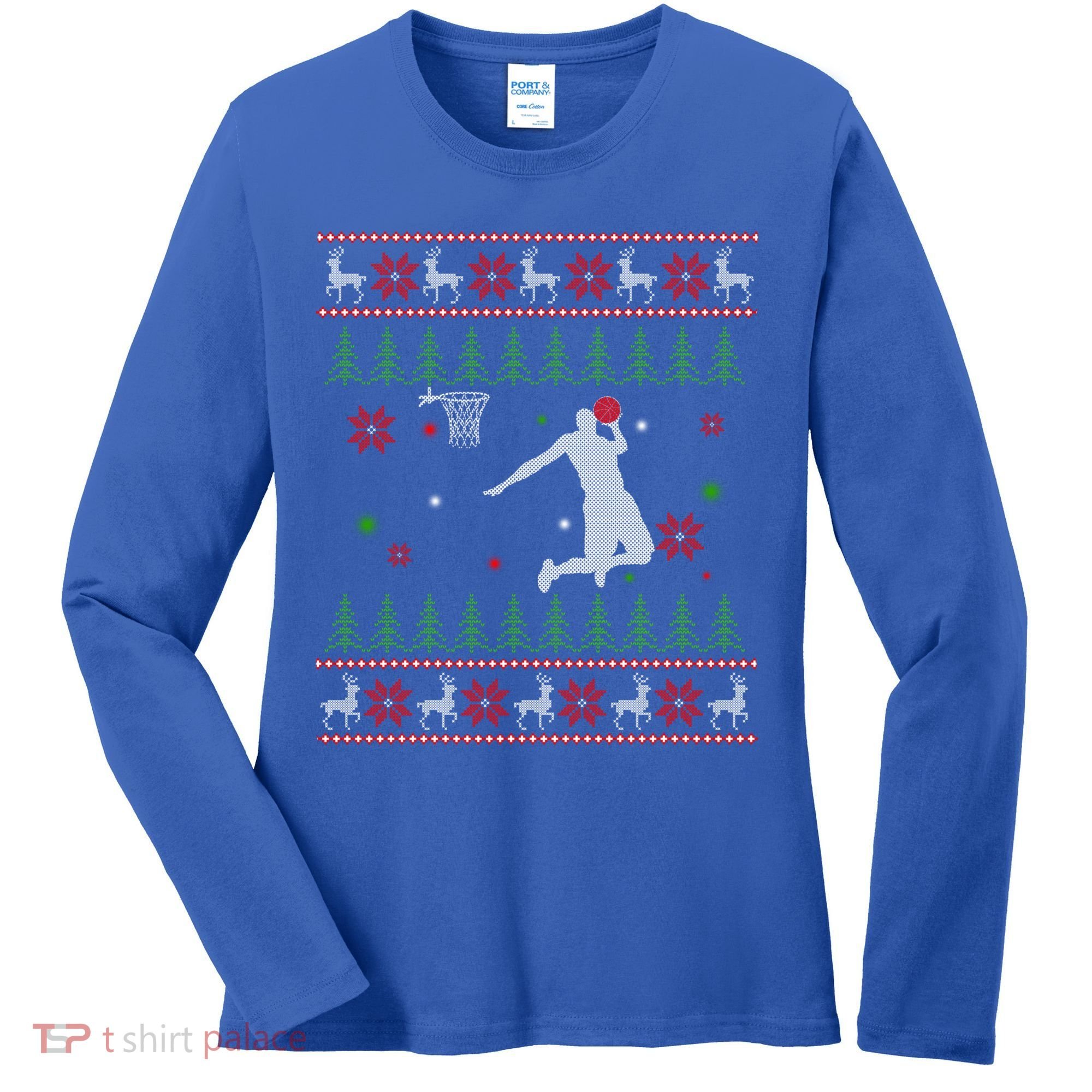 Basketball Player Christmas Cool Ugly Xmas Santa Reindeer Gift Women's Long Sleeve Shirt