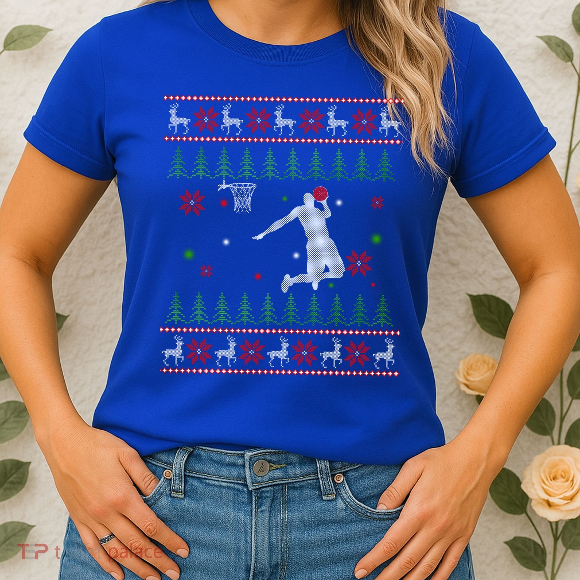 Basketball Player Christmas Cool Ugly Xmas Santa Reindeer Gift Women's T-Shirt