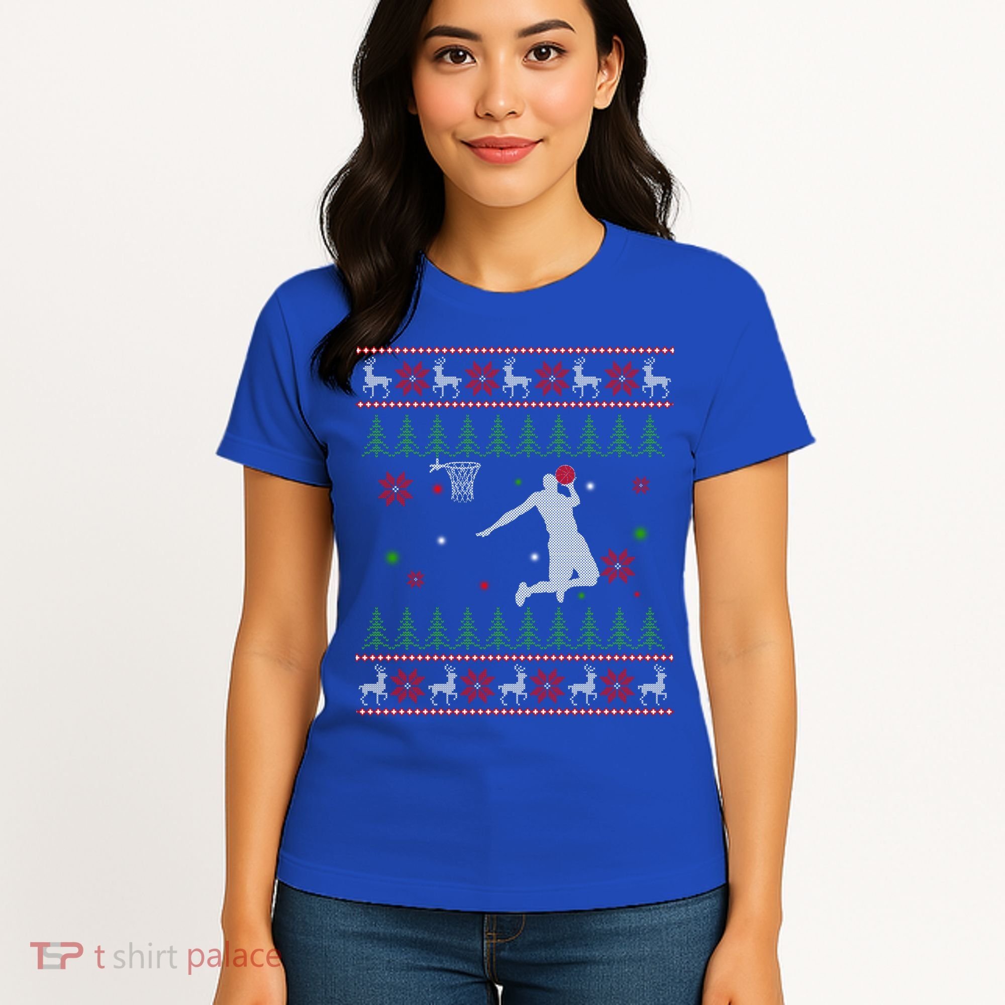 Basketball Player Christmas Cool Ugly Xmas Santa Reindeer Gift Women's T-Shirt
