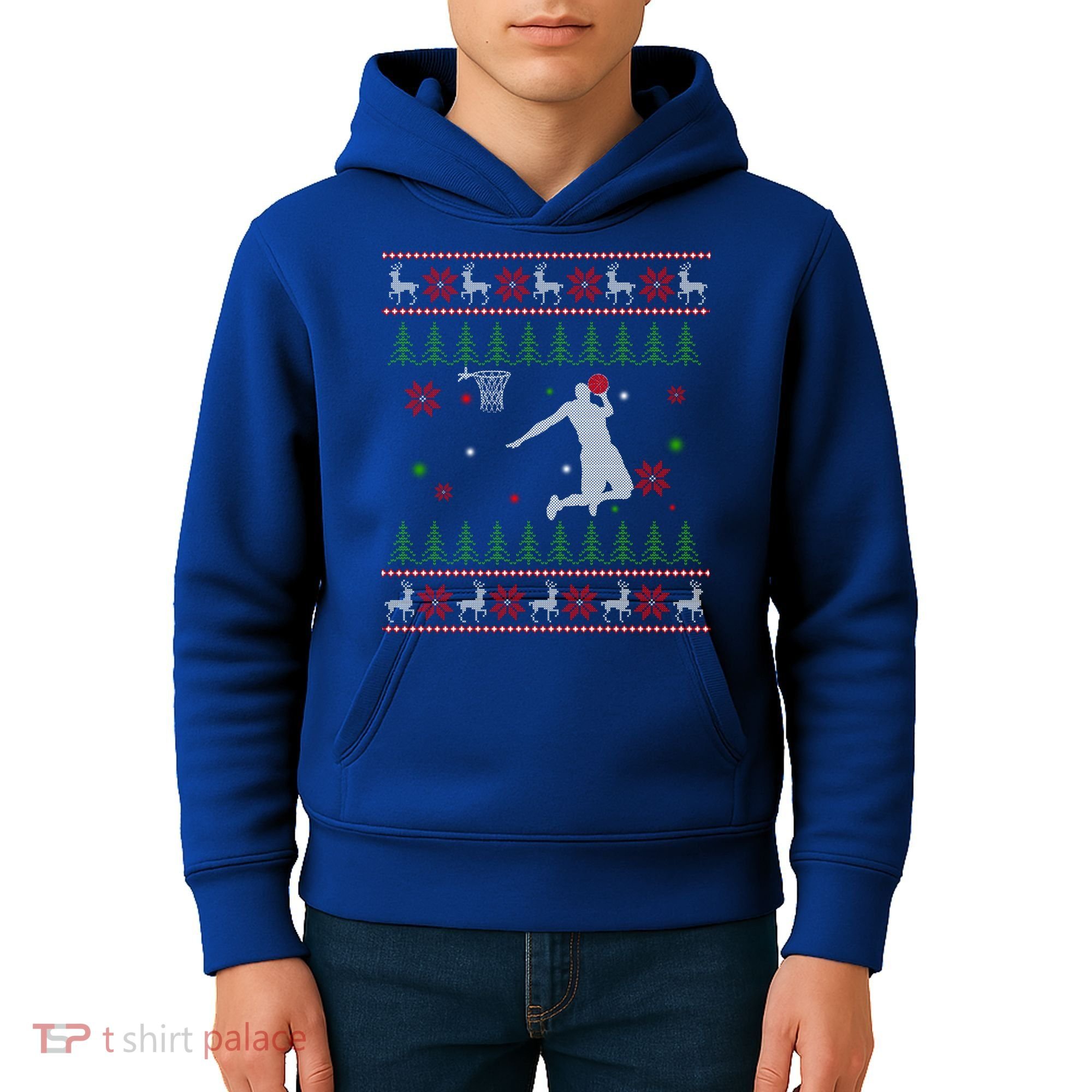 Basketball Player Christmas Cool Ugly Xmas Santa Reindeer Gift Kids Hoodie
