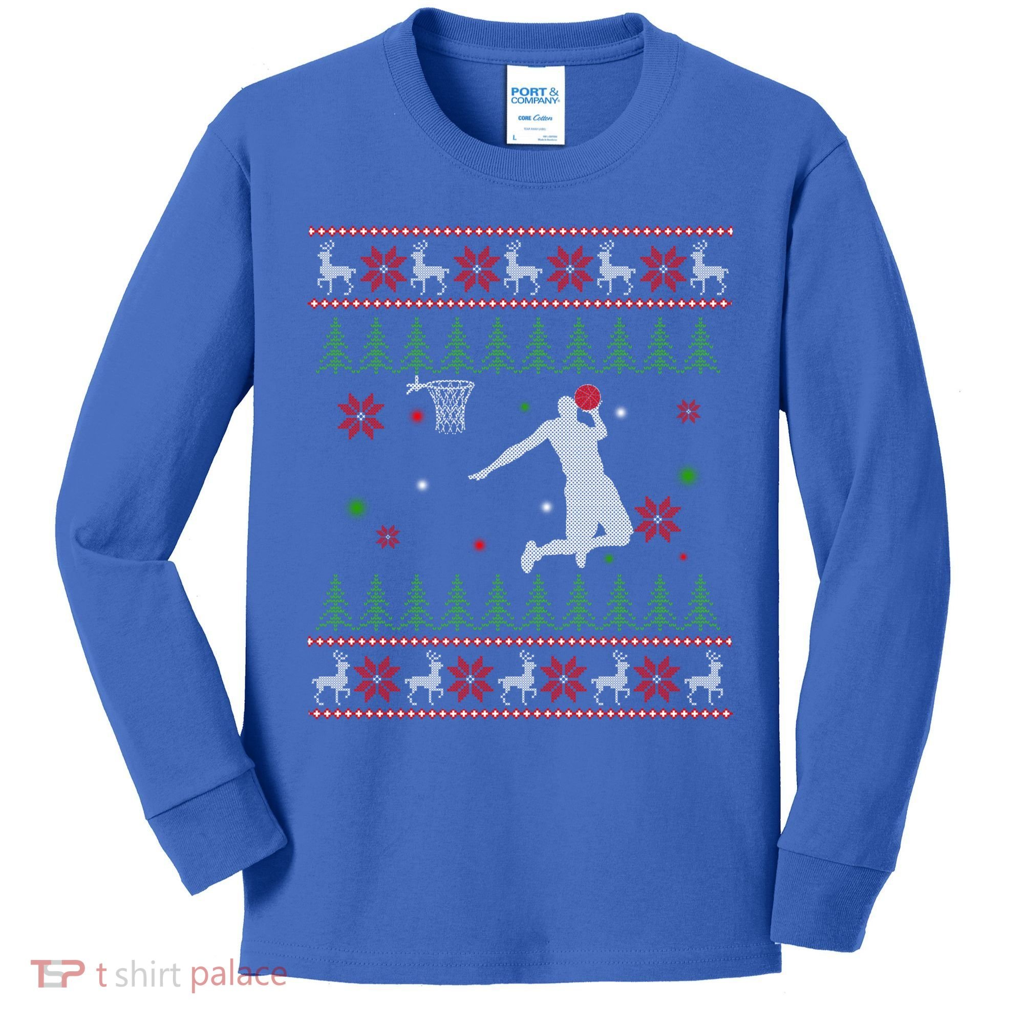 Basketball Player Christmas Cool Ugly Xmas Santa Reindeer Gift Kids Long Sleeve Shirt