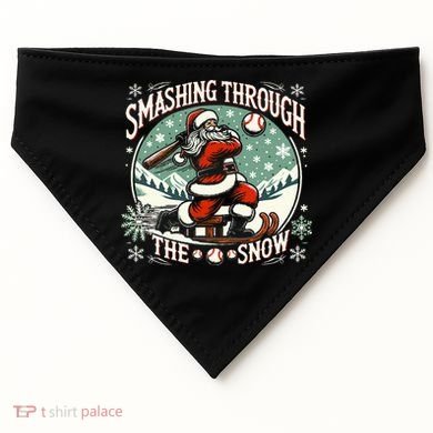 Baseball Player Christmas Santa Smashing Through The Snow  USA-Made Doggie Bandana
