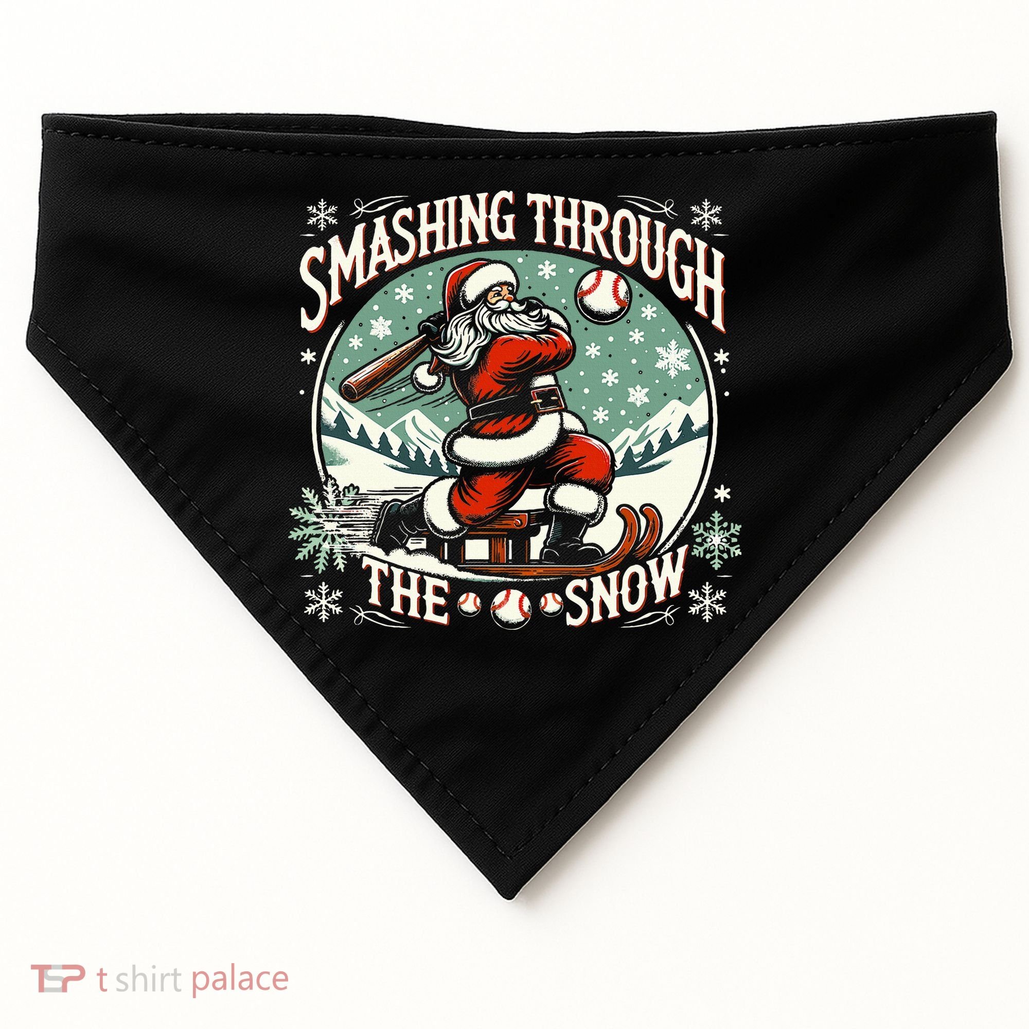 Baseball Player Christmas Santa Smashing Through The Snow  USA-Made Doggie Bandana
