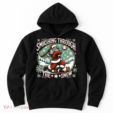 Baseball Player Christmas Santa Smashing Through The Snow  Hoodie