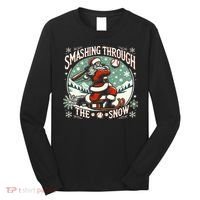 Baseball Player Christmas Santa Smashing Through The Snow  Long Sleeve Shirt thumb 0