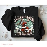 Baseball Player Christmas Santa Smashing Through The Snow  Sweatshirt thumb 2