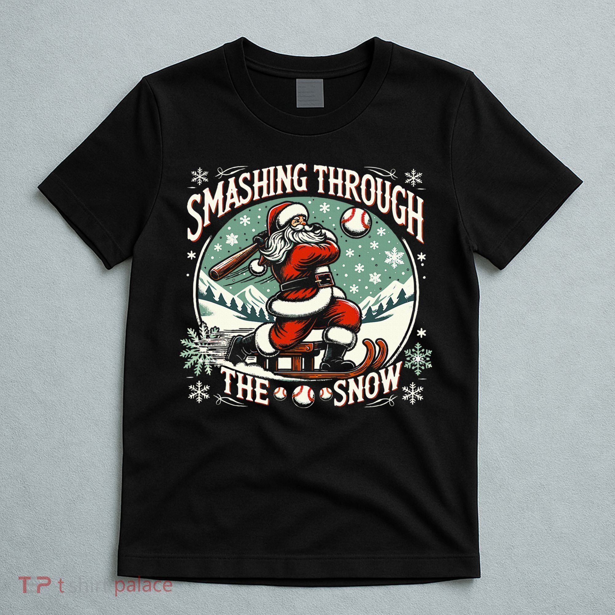 Baseball Player Christmas Santa Smashing Through The Snow  T-Shirt