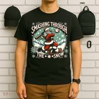 Baseball Player Christmas Santa Smashing Through The Snow  T-Shirt thumb 6