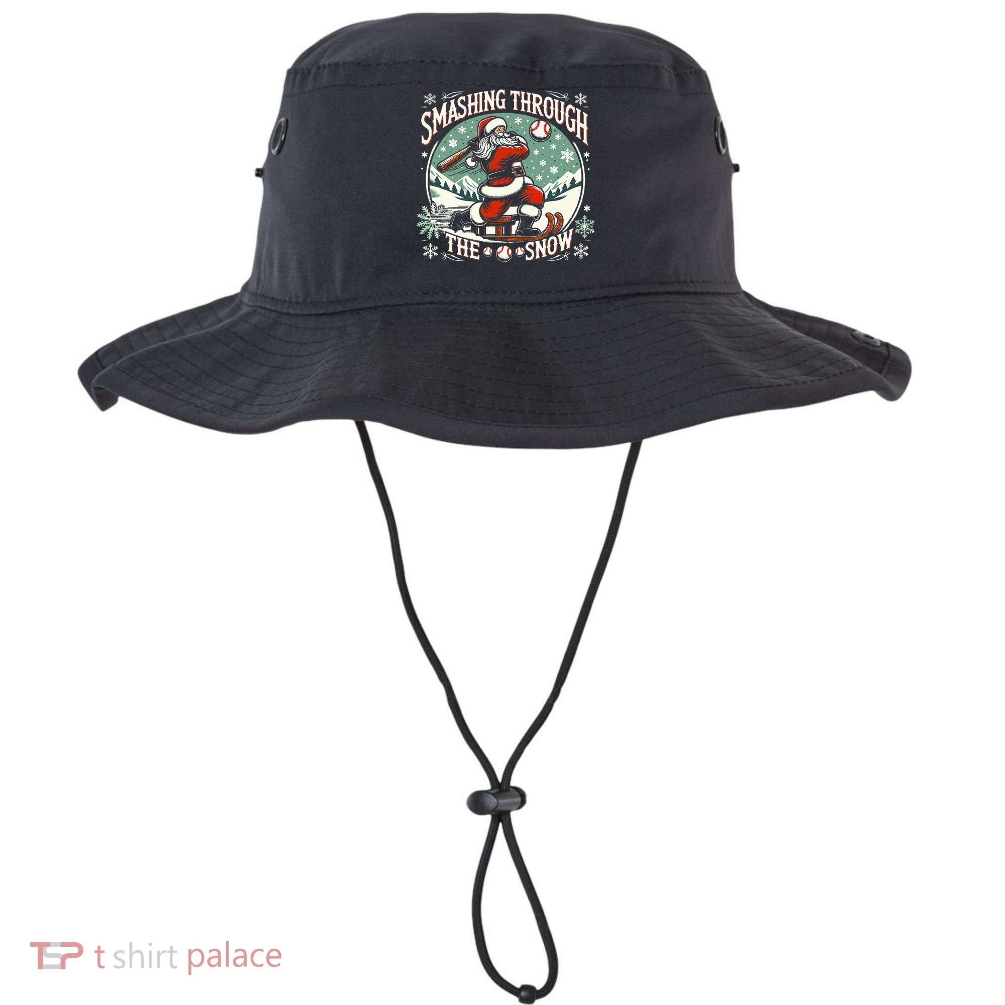 Baseball Player Christmas Santa Smashing Through The Snow  Bucket Hat